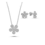 Kovac 925 Ayar Papatya Model Rodyum Kaplama Zirkon Taşlı Kadın Gümüş Set