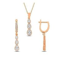 Kovac 925 Ayar Süzme Damla Model Rose Kaplama Zirkon Taşlı Kadın Gümüş Set