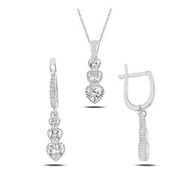 Kovac 925 Ayar Süzme Kalp Model Zirkon Taşlı Kadın Gümüş Set