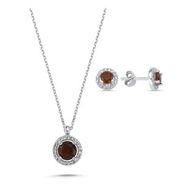 Kovac 925 Ayar Yuvarlak Tektaş Model Garnet Taşlı Kadın Gümüş Set
