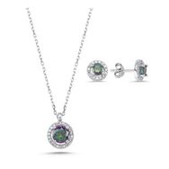 Kovac 925 Ayar Yuvarlak Tektaş Model Mistik Topaz Taşlı Kadın Gümüş Set