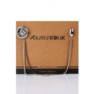 Kravatkolik YI293 Gümüş Renk Başak Burcu Taşlı Zincirli Yaka İğnesi