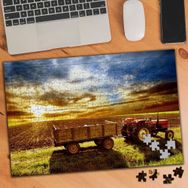 KS699263 Gün Batımı Tarlada Traktör 240 Parça Puzzle Yapboz