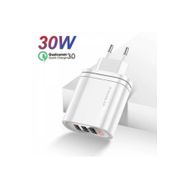 Kuulaa QC3.0+PD 30 W 3 USB Girişli Dijital Ekran Hızlı Şarj Başlığı
