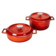 Lava 24 cm Derin Yuvarlak 24 cm Sığ Yuvarlak 2'li Döküm Kırmızı Tencere Seti