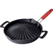 Lava 32 cm Genghis Khan Serisi Çift Kulp Silikon Tel Saplı Döküm Yuvarlak Grill Izgara Tavası