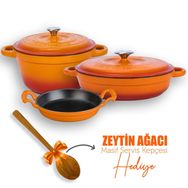 Lava 3X New Heritage Serisi Turuncu Döküm Demir Tencere Tava Seti
