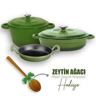 Lava 3X New Heritage Serisi Yeşil Döküm Demir Tencere Tava Seti