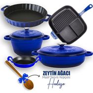 Lava 5X New Heritage Serisi Mavi Döküm Demir Tencere & Tava Seti