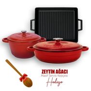 Lava 6X New Heritage Serisi Döküm Demir Kırmızı Tencere Tava Seti