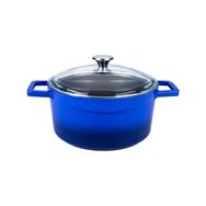 Lava Cam kapaklı Glaze Çap 24 cm Mavi Döküm Yuvarlak Tencere