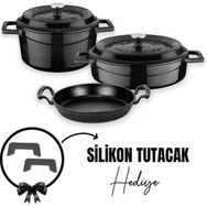 Lava Döküm 3X Trendy Serisi 6 Parça Siyah Tencere Seti