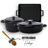 Lava Döküm 6X New Heritage Siyah Serisi Döküm Demir Tencere Tava Çeyiz Seti
