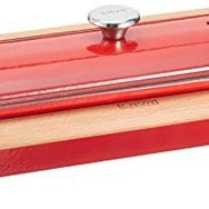 Lava Döküm Kırmızı 11x29 cm Ekmek Kabı ve Ahşap Standı