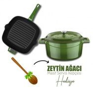 Lava Döküm Trendy 4 Parça Yeşil Tencere Tava Seti