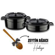 Lava Döküm Yuvarlak Derin ve Sığ 5 Parça Siyah Tencere Seti