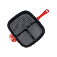 Lava Kırmızı 26x30 cm Dikdörtgen Grill Bölmeli Izgara Döküm Tava