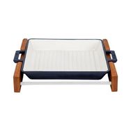 Lava Sable Yekpare 26x26 cm Döküm Kare Siyah Izgara Tavası-Kayın Servis Ahşabı