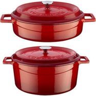 Lava Trendy Döküm 2'li 28 cm Derin Basık Kırmızı Tencere Set