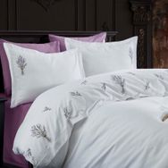 Lavender Nakışlı Pamuk Saten Çift Kişilik Nevresim Takımı