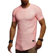 Leif Nelson LN6325 Bisiklet Yaka Dar Kesim Pamuk Somon Pembe Erkek T-shirt