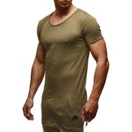 Leif Nelson LN6336 Bisiklet Yaka Dar Kesim Pamuk Haki Erkek T-shirt