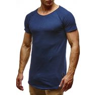 Leif Nelson LN6339 Bisiklet Yaka Dar Kesim Pamuk Koyu Mavi Erkek T-shirt