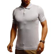 Leif Nelson LN7400 Polo Slim Fit Örgü Açık Gri Erkek T-shirt