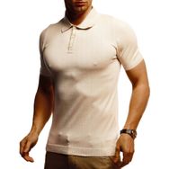 Leif Nelson LN7400 Polo Slim Fit Örgü Bej Erkek T-shirt