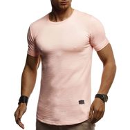 Leif Nelson LN8311 Bisiklet Yaka Dar Kesim Pamuk Somon Pembesi Erkek T-shirt