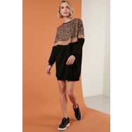 Lela 5863604 Leopar Desenli Renk Bloklu Kadın Tunik