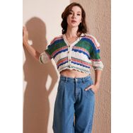 Lela 6071583 Ekru Yeşil Kadın Hırka
