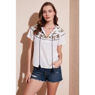 Lela 611BZ0259 Ekru Lacivert Kadın Bluz