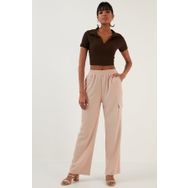 Lela 6236379 Taş Rahat Kesim Bol Paça Cepli Esnek Krinkıl Kadın Pantolon