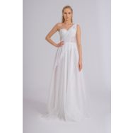 Lenta Moda LM20213011GD000 Drape Detaylı Simli Beyaz Abiye Elbise