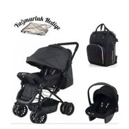 Lets Go Baby 4 Parça Çift Yön Bebek Arabası + Puset + Anakucağı + Anne Bebek Çantası + Yağmurluk Set