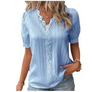 Letuwj Hollow Out Gök Mavisi Düz Renk Casual Kısa Kollu Kadın T-shirt