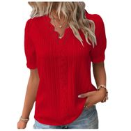 Letuwj Hollow Out Kırmızı Düz Renk Casual Kısa Kollu Kadın T-shirt