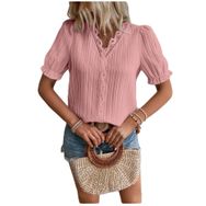 Letuwj Hollow Out Pas Kırmızısı Düz Renk Casual Kısa Kollu Kadın T-shirt