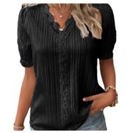 Letuwj Hollow Out Siyah Düz Renk Casual Kısa Kollu Kadın T-shirt
