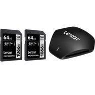 Lexar LMS1066064 USB 3.1 Kart Okuyucu + 2 x 64 GB 1066X SD Hafıza Kartı