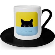 Leydi Collection Black Kitty Tasarımlı Siyah 1 Türk Kahvesi Fincanı