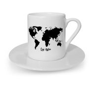 Leydi Collection World Map Tasarımlı Siyah 1 Türk Kahvesi Fincanı