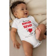 Limon Bebek Beyaz Beni En Çok Dayım Sever Desenli Kısa Kol Body