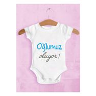 Limon Erkek Bebek Beyaz Oğlumuz Oluyor Baskılı Zıbın