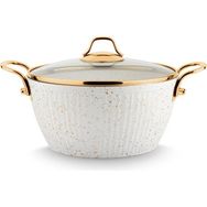 Lines Maya Granit Altın Kulp Beyaz 24 cm Desenli Derin Tencere