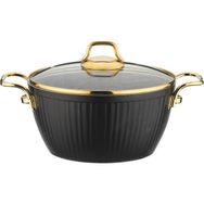 Lines Maya Granit Altın Kulp Siyah 20 cm Desenli Derin Tencere