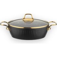 Lines Maya Granit Altın Kulp Siyah 24 cm Desenli Basık Tencere