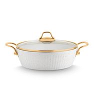 Lines Maya Granit Desenli Altın Kulp Beyaz 24 cm Basık Tencere