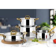 Lines Silver 8 Parça Altın Metal Kulplu Çelik Tencere Seti